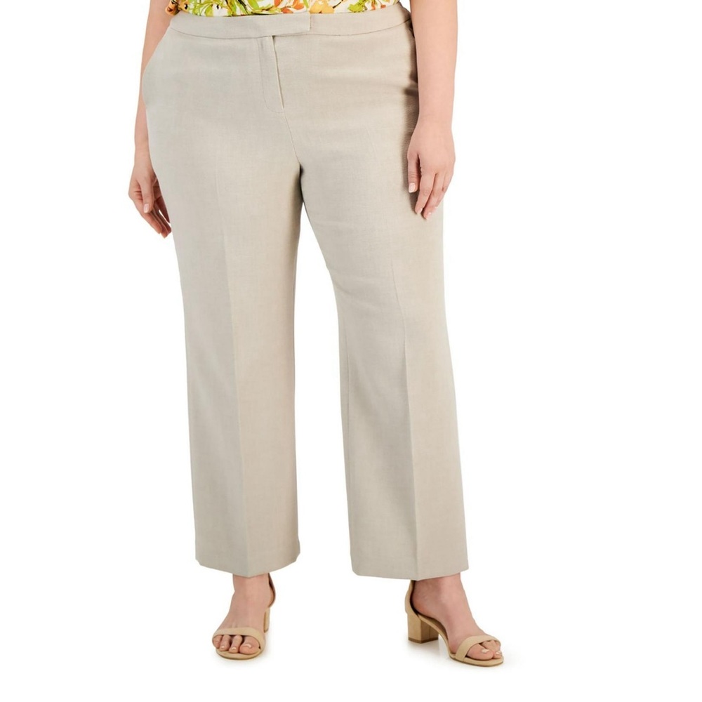 Kasper Women's Plus Size 20W Pebble Stretch Crepe Unlined Pant with Slit Pockets